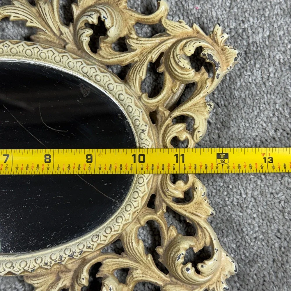 Wilton Vanity Mirror Cream Ornate Rococo Cast Metal Tabletop Easel 12.5